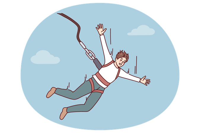 Aufgeregter Mann springt mit Fallschirm  Illustration