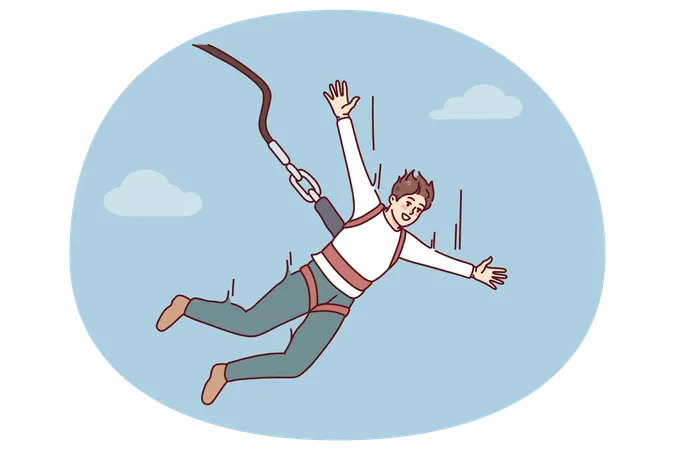 Aufgeregter Mann springt mit Fallschirm  Illustration