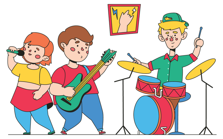 Auftritt einer kleinen Kinderband  Illustration