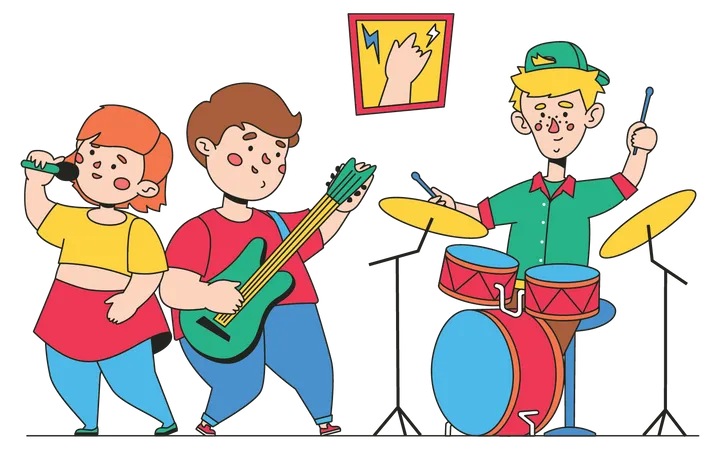 Auftritt einer kleinen Kinderband  Illustration