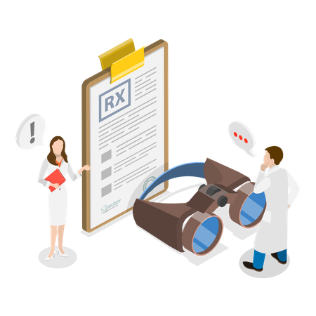 Augenarzt arbeitet an medizinischem Bericht  Illustration