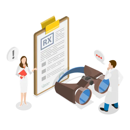 Augenarzt arbeitet an medizinischem Bericht  Illustration