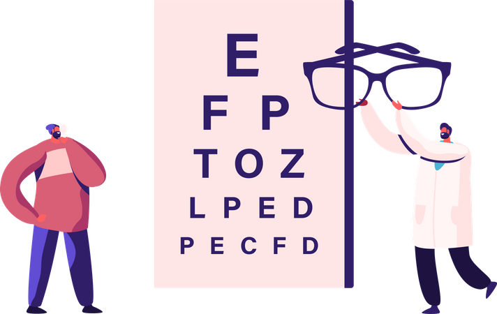 Augenarzt Arzt Check-Up Patienten Sehvermögen für Brillen  Illustration