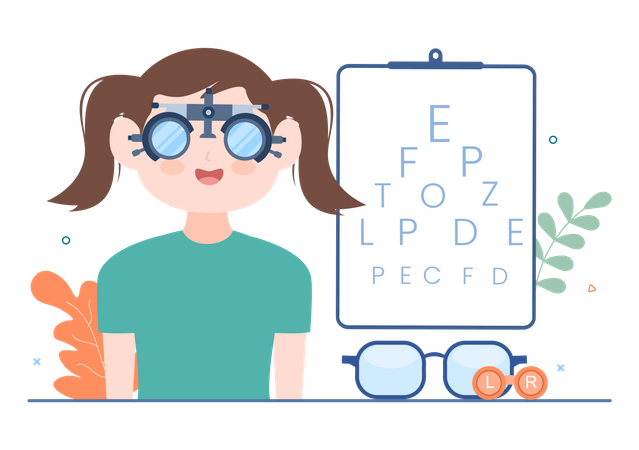Augenarzt Arzt Check Up Patient Sehvermögen für Brillen Dioptrien  Illustration