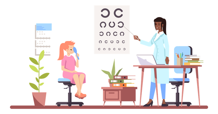 Augenarzt untersucht Sehkraft  Illustration