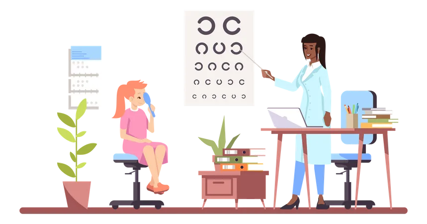 Augenarzt untersucht Sehkraft  Illustration