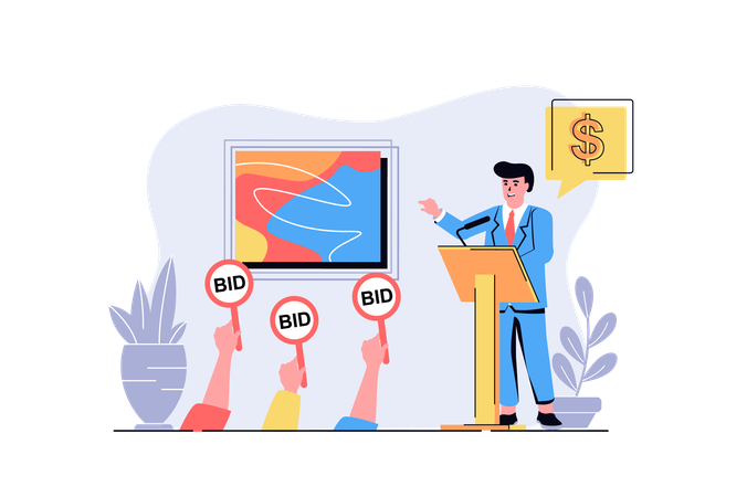 Auktionator verkauft Gemälde  Illustration