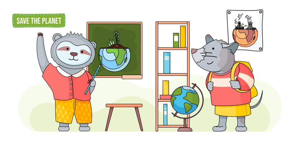 Aula de ecologia na escola para animais  Ilustração