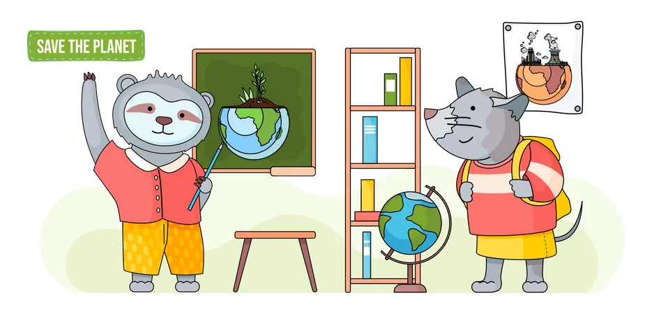 Aula de ecologia na escola para animais  Ilustração