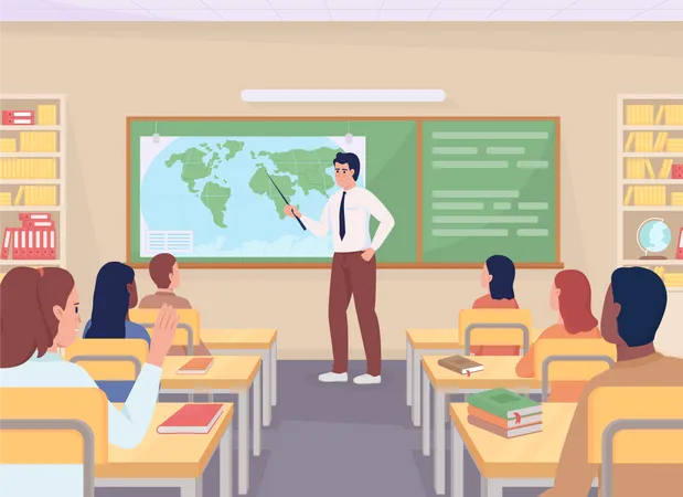 Aula de geografia no ensino médio  Ilustração