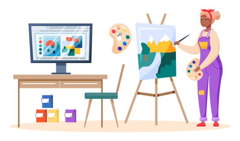 Aula de pintura on-line  Ilustração