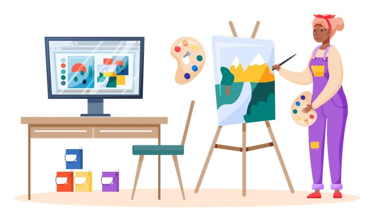 Aula de pintura on-line  Ilustração