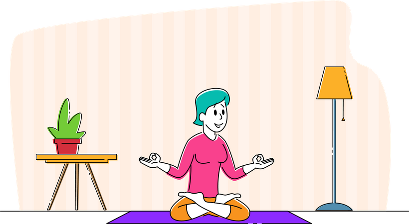 Prática de aula de yoga  Ilustração