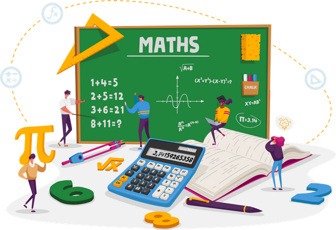 Aulas de matemática e ciências  Ilustração