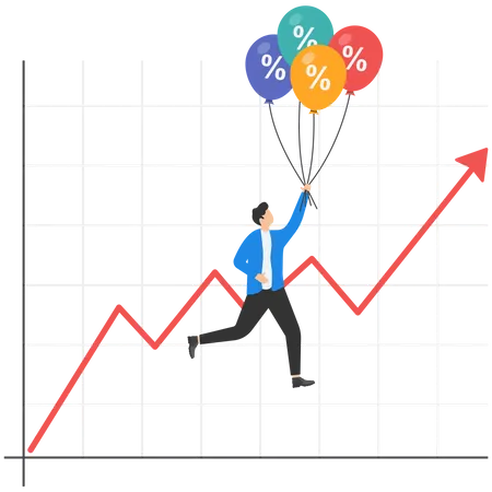 Aumento da taxa de juros devido ao aumento do percentual de inflação global  Ilustração