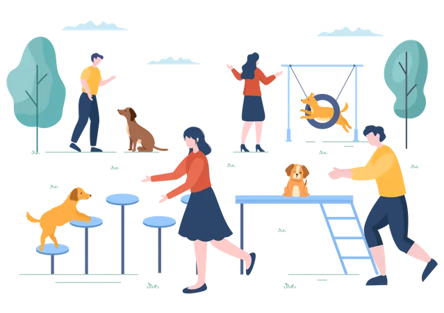 Ausbilder gibt Training im Hundetrainingszentrum  Illustration