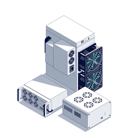 Ausrüstung und Hardware zum Mining von Kryptowährungen  Illustration