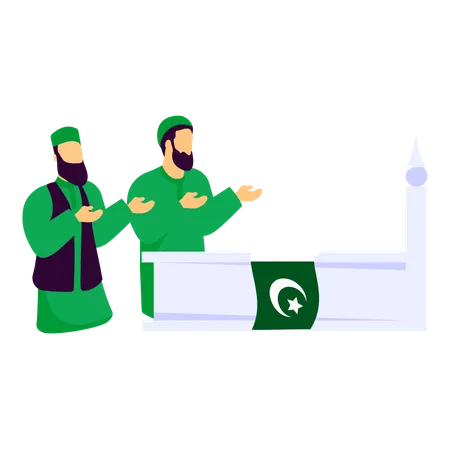 Aussprechen der Fatiha am Grab von Allama Iqbal  Illustration