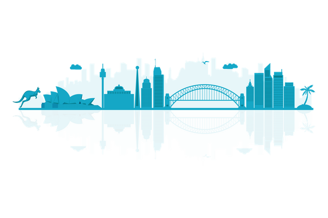 Australia Skyline in blue silhouette  Illustration