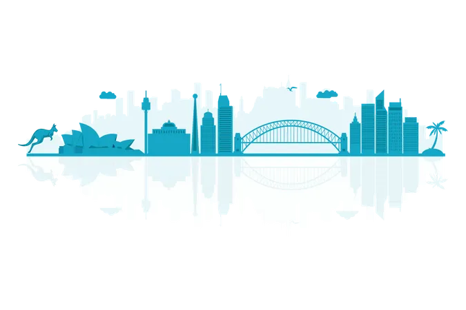 Australia Skyline in blue silhouette  Illustration