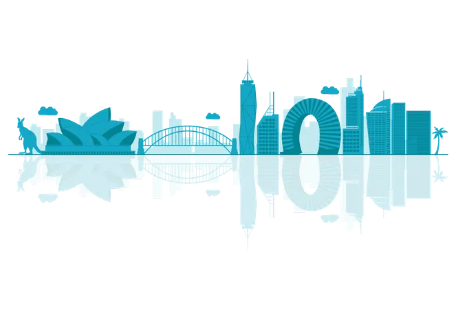 Australia Skyline silhouette with reflections Illustration