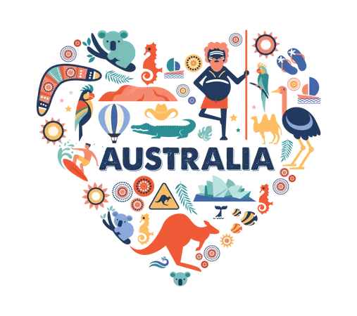 Australian culture pattern in heart shape Illustration