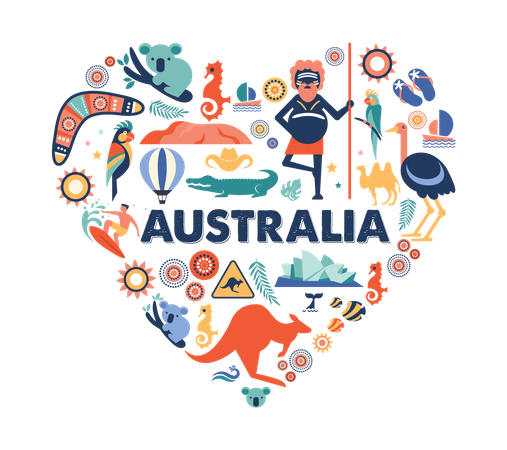 Australian culture pattern in heart shape  Illustration