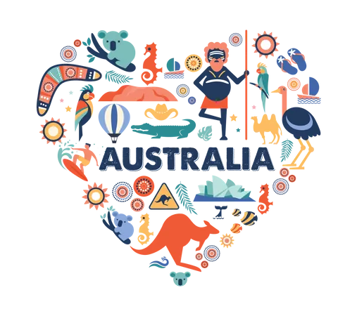 Australian culture pattern in heart shape  Illustration