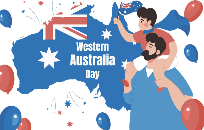 Australian Independence Day celebration between father and son  Illustration