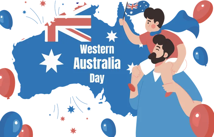 Australian Independence Day celebration between father and son  Illustration