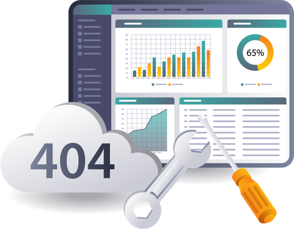 Auswertung der Warnung Fehlercode 404 im Cloud-Server-Datensystem  Illustration