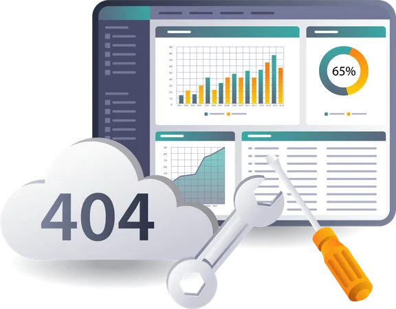 Auswertung der Warnung Fehlercode 404 im Cloud-Server-Datensystem  Illustration