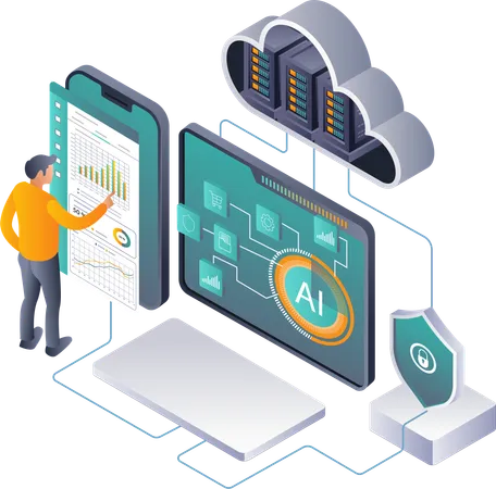 Auswirkungen der Datenanalyse auf die digitale Transformation von Unternehmen  Illustration