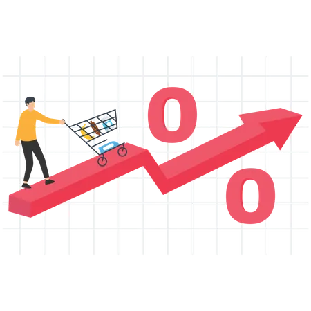 Lebensmittelpreisinflation, Auswirkungen auf das Wirtschaftswachstum, Lebensmittelpreise steigen, Preise für Rohstoffe und Konsumgüter stiegen aufgrund der steigenden Inflation  Illustration