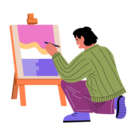 Autistic artist doing canvas painting  Illustration
