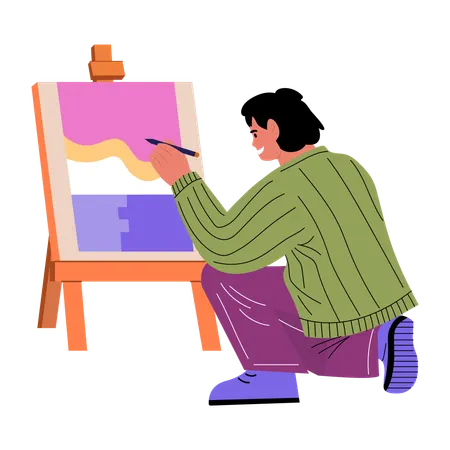 Autistic artist doing canvas painting  Illustration