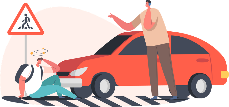 Auto erfasst Fußgänger auf der Straße  Illustration