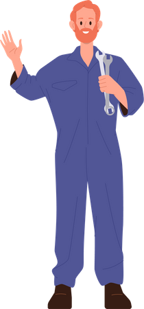 Auto mechanic worker holding wrench  イラスト