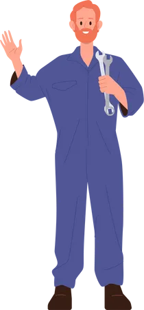 Auto mechanic worker holding wrench  イラスト