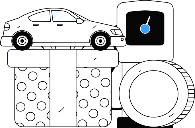 Auto an der Zapfsäule mit Benzin betankt  Illustration