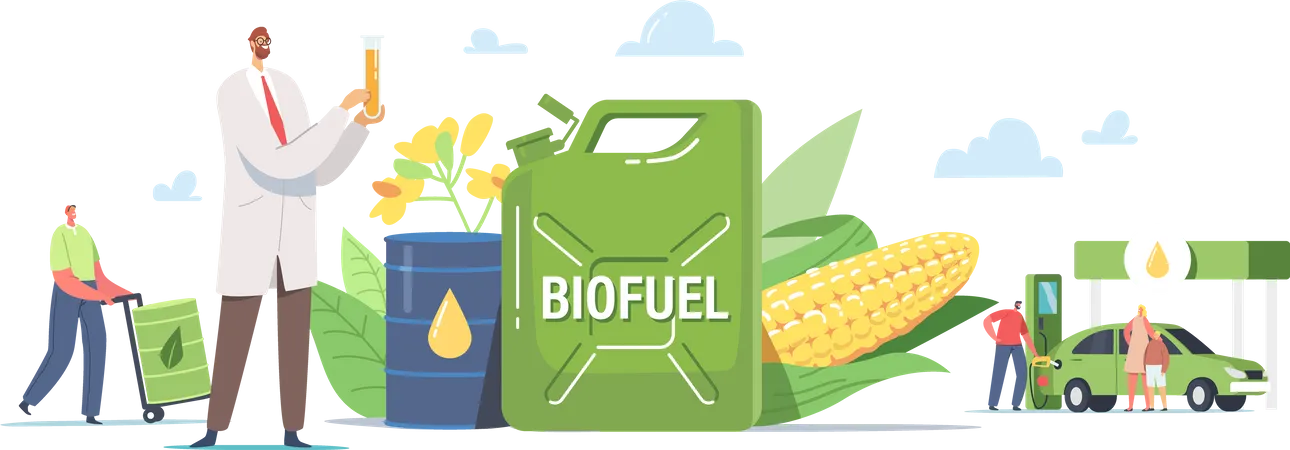 Auto an Tankstelle mit Biokraftstoff betanken  Illustration