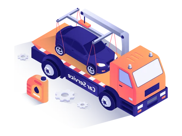 Camión de servicio de automóviles que transporta el automóvil.  Ilustración