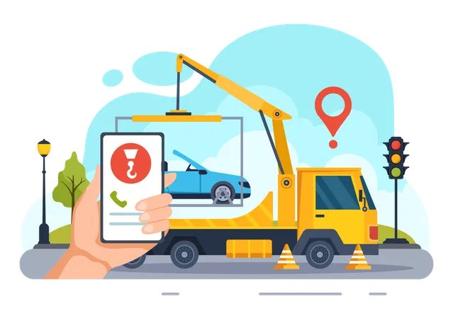 Auto Towing Car Vector Illustration Using A Truck With Roadside Assistance Service For Various Vehicles In Flat Cartoon Background Design Illustration
