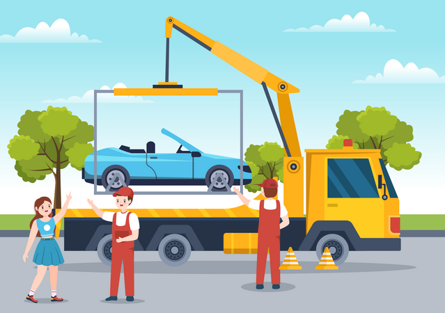 Auto Towing Car Using Truck with Roadside Assistance Service  Illustration