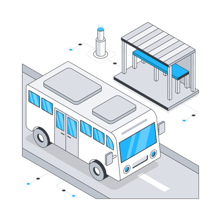 Autobús en la parada de autobús  Ilustración