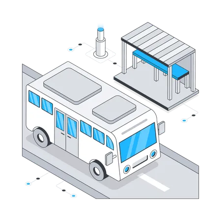 Autobús en la parada de autobús  Ilustración