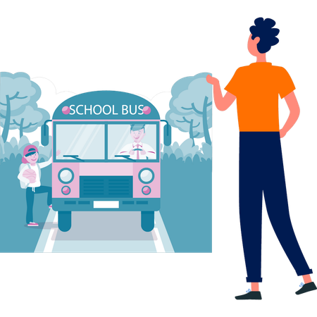 Un autobus scolaire récupère un élève en déroute  Illustration