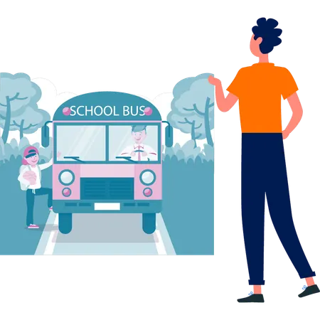 Un autobus scolaire récupère un élève en déroute  Illustration