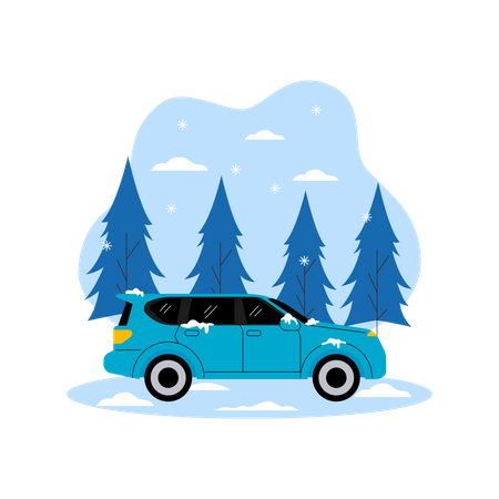 Autofahren bei Schneewetter  Illustration