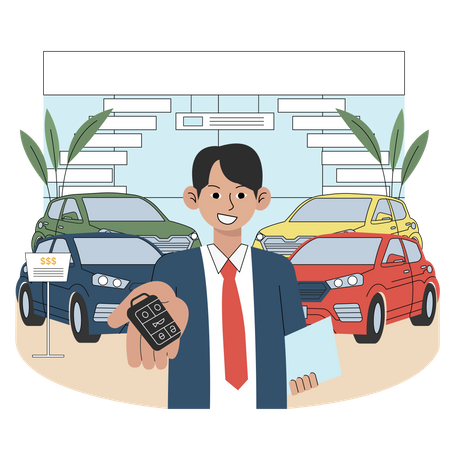 Autohändler übergibt Schlüssel  Illustration